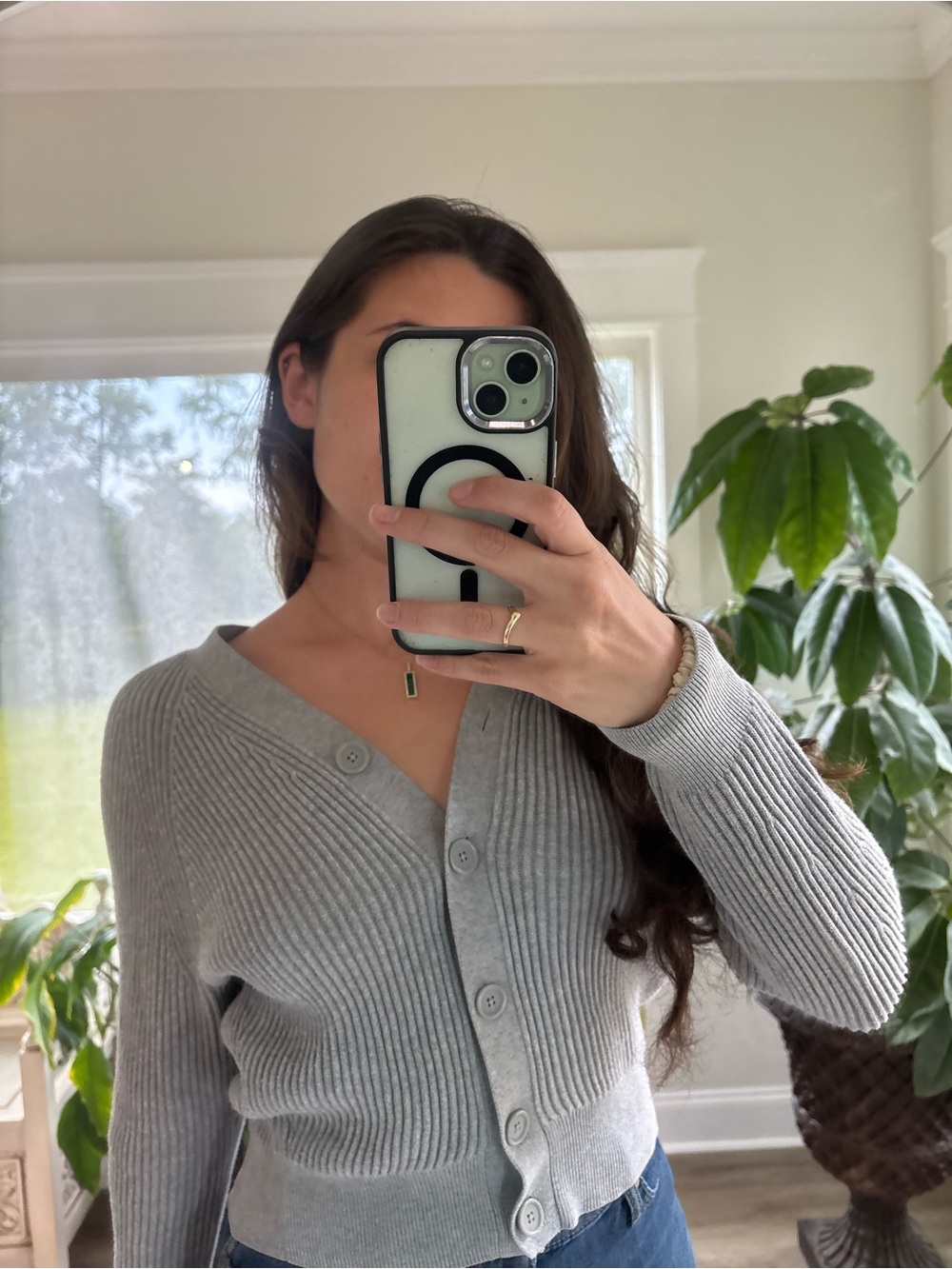 Uniqlo Light Gray Ribbed Button-Front Cardigan - Picture 2 of 6